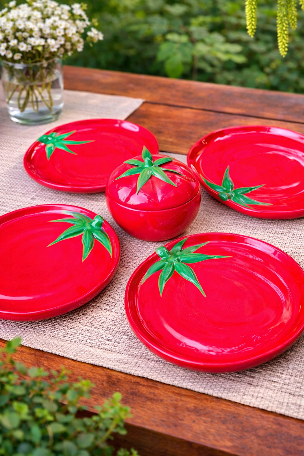 Kit Tomate 06 Pratos+ 01 Pote Tomate 730ml em Cerâmica