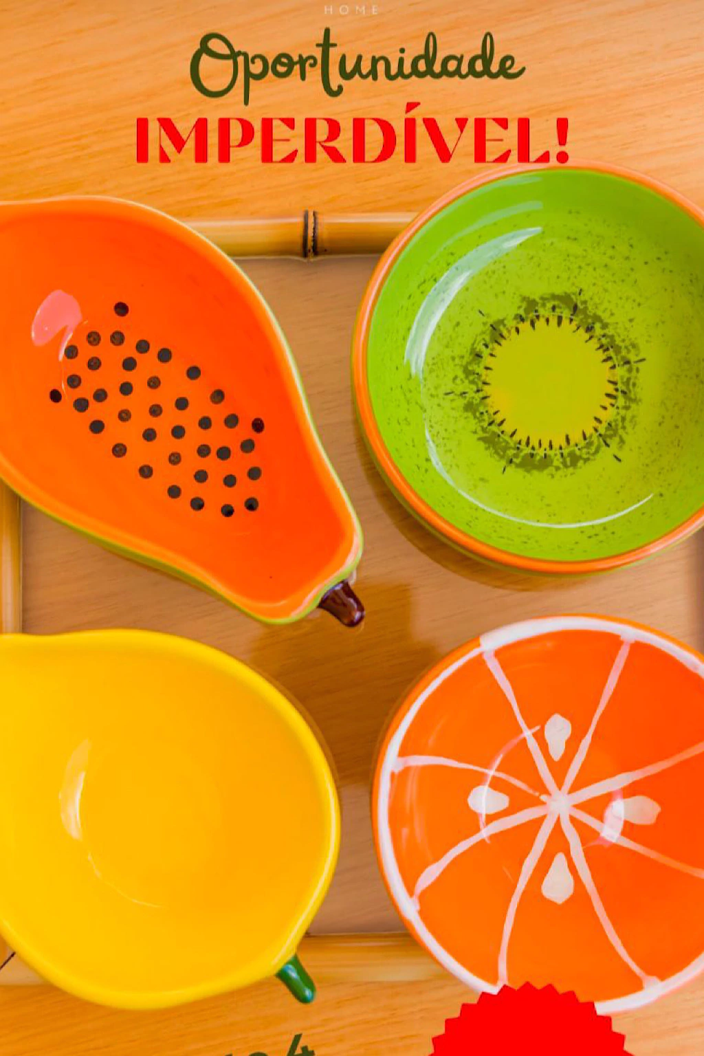Kit 04 Bowls de Fruta em Cerâmica (Mamão, Kiwi, Limão e Laranja)
